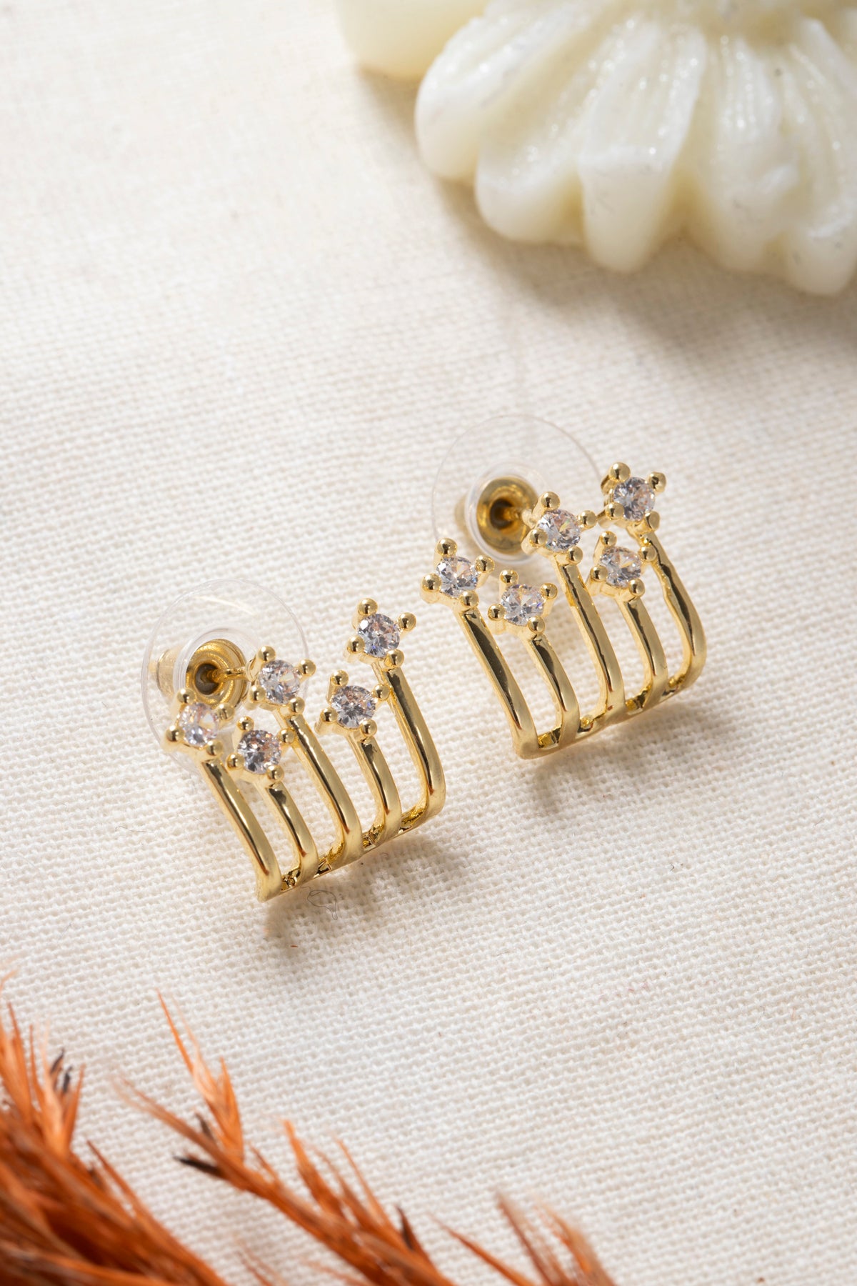 Kadın 14K Gold Kaplama Dörtlü Görünümlü Küpe