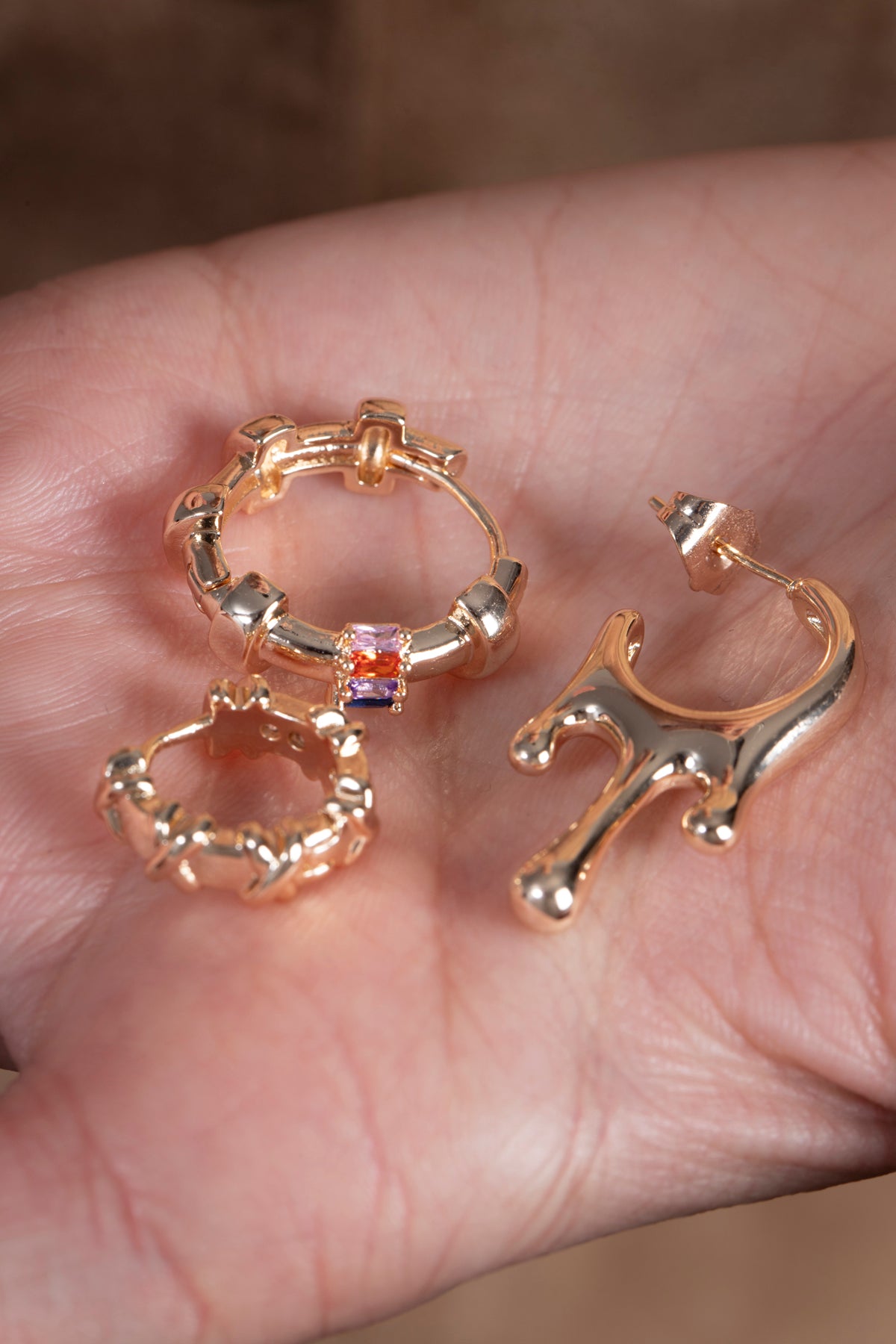 Kadın Üçlü Modern Küpe Gold Seti