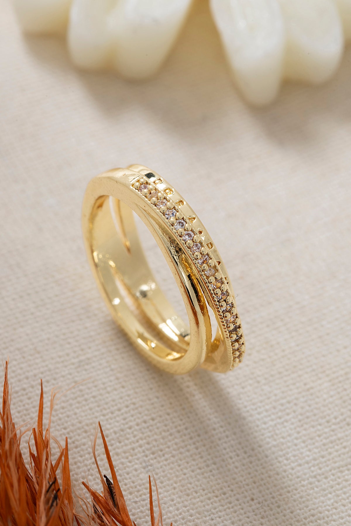 Kadın Zirkon Taşlı Tasarım Ayarlanabilir Gold Yüzük