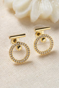 Zirkon Taşlı Modern Halka Küpe / 14K Altın Kaplama Küpe